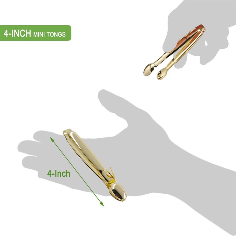 HINMAY Gold Plated Mini Serving Tongs 4-Inch Sugar Cube Tongs Stainless Steel Mini Ice Tongs, Set of 4 - Image 4